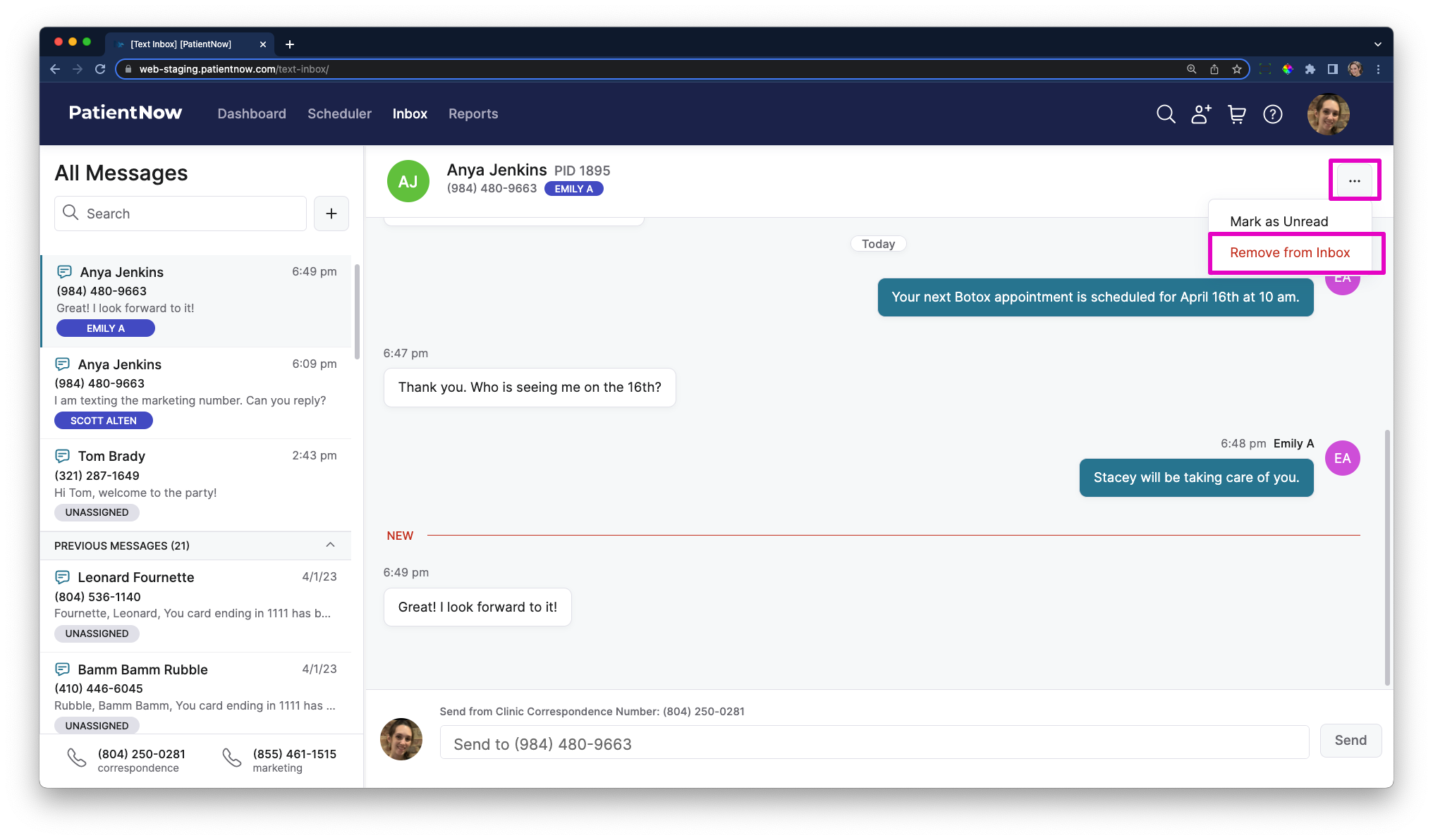 Text inbox search and more options